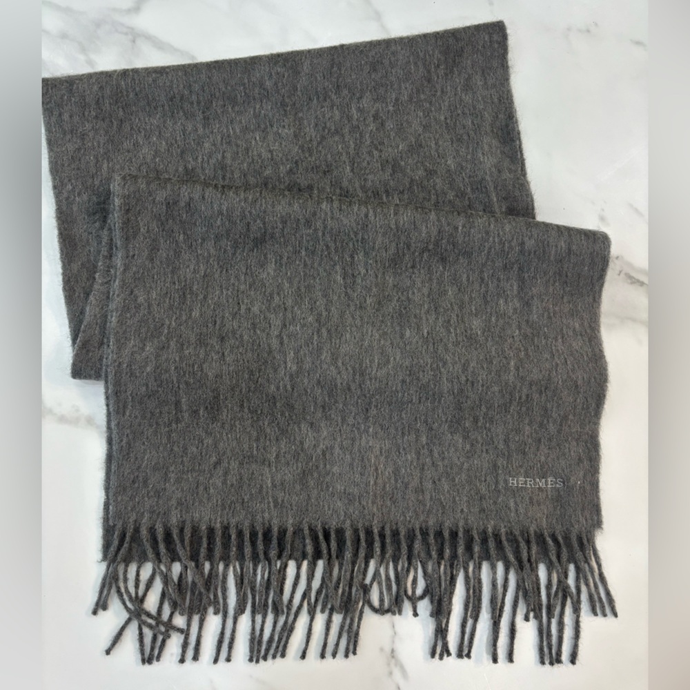 Hermes Gray Wool Scarf